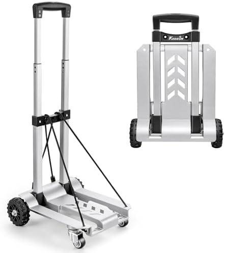 KEDSUM 270LBS Utility Luggage Cart with 4 Wheels, 100% Aluminum Hand Truck Dolly, Folding Hand Truck with Advanced Tank Wheels, Portable Dolly Cart for Luggage, Travel, Shopping, Office Use by KEDSUM