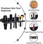 Hair Tool Organizer Wall Mounted - Wooden Dryer Holder, Blow Dryer Holder for Bathroom, Rustic Styling Tools Organizer for Flat Iron, Curling Wand, Hair Straighteners, Brushes, Black - Image 4