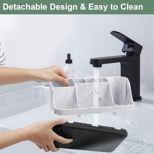 GFWARE Marble Bathroom Countertop Organizer - Detachable 7 Slots Kids Electric Toothbrush and Toothpaste Holde Drainage for Bathroom Accessories Organization Counter Vanity Storage, Black - Image 4