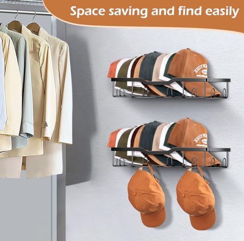 KEETDY Metal Hat Racks for Baseball Caps Wall Hat Organizer Fit 48 Caps Holder, 4 Packs Sturdy Wall Mounted Hat Storage Organizer, Black, Patent: US D1,041,201 S - Image 6