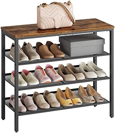 HOOBRO Shoe Rack for Entryway, 4-Tier Shoe Organizer with Adjustable Mesh Shelves, 12-16 Pairs of Shoes, Spacious Floor Mount, Metal, Industrial, Shoe Shelf for Closet, Rustic Brown BF42XJ01 - Image 6