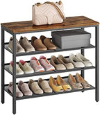 HOOBRO Shoe Rack for Entryway, 4-Tier Shoe Organizer with Adjustable Mesh Shelves, 12-16 Pairs of Shoes, Spacious Floor Mount, Metal, Industrial, Shoe Shelf for Closet, Rustic Brown BF42XJ01 - Image 6
