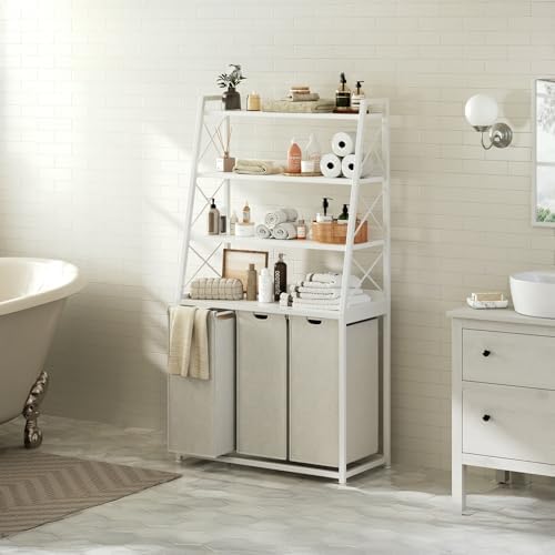 Herture 3 Section Laundry Hamper Laundry Basket with 4 Tiers Shelf - Image 7