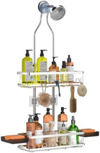 Skyapex Shower Caddy Hanging: Adjustable Height, Rustproof Shelves with Hooks, 2 Soap Holders - Silver Shower Organizer Over Showerhead by Skyapex
