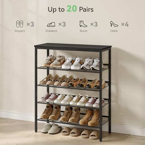 Nunsino Shoe Rack for Closet,5 Tier Shoe Organizer for Entryway,Shoe Shelf with Storage Shelves and Spacious Top,Max Holds 20 of Shoes,Black - Image 4
