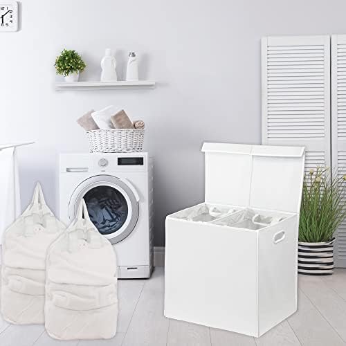 Simple Houseware Double Laundry Hamper with Lid & Removable Bags, White - Image 4
