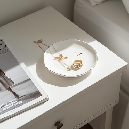 Ceramic Jewelry Tray, White Initial V Personalized Jewelry Dish - Image 6