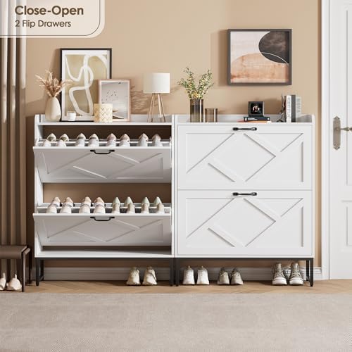 Nicetree Shoe Storage Cabinet with 2 Flip Drawers, Entryway Cabinet, White - Image 3