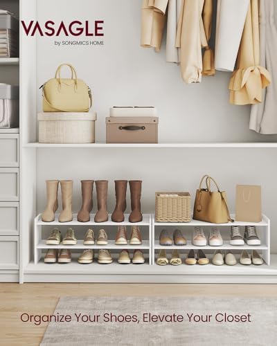 VASAGLE CUSTOS Collection - Shoe Rack for Closet, Stackable Shoe Organizer Shelf for Entryway, 2 Tiers, 11.7 x 32.3 x 14.2 Inches, White ULBS060WZ01S - Image 2