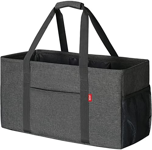 LHZK Standing Extra Large Utility Tote Bag with Metal Wire Frame and the Sides Rinforced, Extra Large Tote Bag with Handle, Reusable Grocery Bags Foldable, Beach Bag, Car Tote (Grey) by LHZK