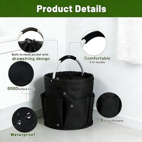 17L Foldable Cleaning Caddy with Handle - Portable Oxford Fabric Storage Bucket, Organiser for Cleaning Supplies, Toiletries, Home, Garden, Picnic & Beach (Black) - Image 3