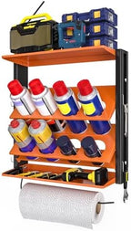 Spray Bottle Holder Wall-Mounted, Aerosol Spray Can Holder, Heavy Duty Paint Bottle Organizer with 8 Can Holes 80 LBS, Utility Storage Rack With Paper Towel Holder for Garage, Shop or Tool Trailer by Riciakik