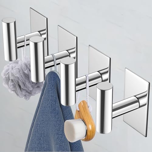 VAEHOLD Wall Towel Hooks, Heavy Duty Sticky Holder Waterproof Towel Hooks for Hanging Coat, Clothes, Closet Hook Wall Mount for Kitchen (Chrome, 2 Pack) - Image 4