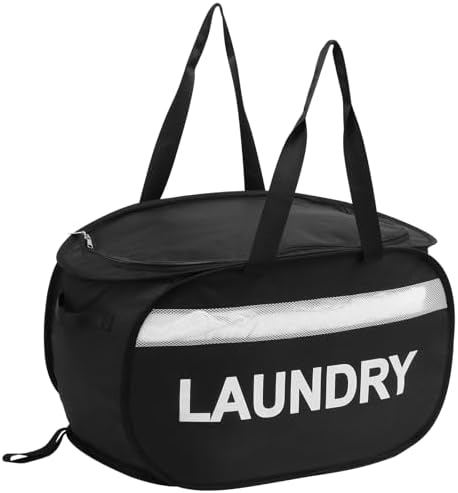Collapsible Laundry Baskets with Lid, Foldable Clothes Hamper with Reinforced Handles, Sturdy Pop Up Hampers for Laundry, Tear Proof & Easy to Carry Laundry Hamper for Home, Dorm, Travel Black by Bemkoo