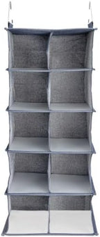 Household Essentials Hanging Cotton Blend and Plastic Closet Shoe Organizer with 10 Storage Compartments, Denim - Image 4