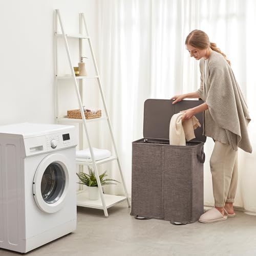Lifewit Double Laundry Hamper with Lid, Removable Laundry Bags, Brown - Image 6