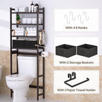 Cozivolife Over The Toilet Bamboo Storage Rack: 4-Tier & 2 Baskets (Brown) - Image 4
