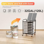 120L Laundry Sorter 2 Section, Rolling Laundry Basket with Wheels ＆ Lid - Image 6
