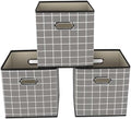 Yunkeeeper storage bins Cubes, Fabric Cube Organizer with Handle, Foldable Cube Bins for Cloth or Accessary Storage, 11x11x11, Set of 3,(Grey grid) by Yunkeeper
