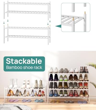 viewcare Long Shoe Rack for Entryway,Shoe Organizer for Hallway Closet, Bamboo Wood Shoe Racks for Indoor Outdoor (White, 2-Tier Long) - Image 6