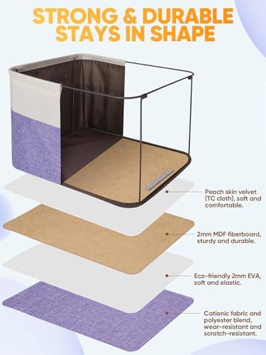 BALEINE 1 Pack Fabric Closet Storage Bins for Shelves, Linen Closet Organizers and Storage, Decorative Baskets for Organizing, Shelf, Clothes, Home, Office (Lavender, 15''x11''x9.5'') - Image 3