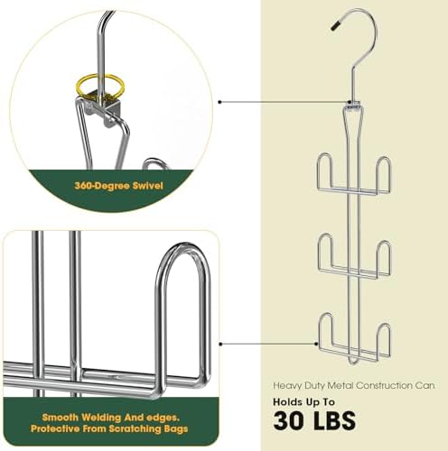 Purse Hanger Purse Organizer for Closet,Rotatable Metal Bag Organizer,Purse Holder for Handbags,Belts,Scarves,Tote,Baseball Hats,Backpacks(Silver) - Image 3