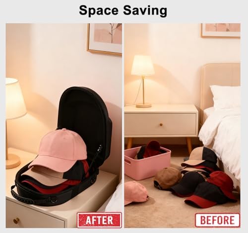 Black Hat Travel Case,Hat Case for Baseball Caps with Carry Handle and Adjustable Shoulder Strap Travel Hat Box for Travel and Home Storage - Image 4