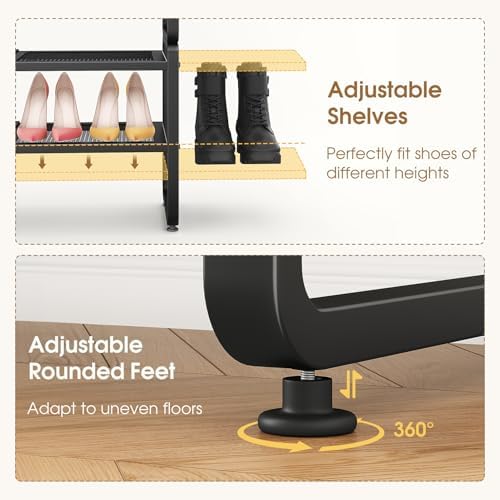 SAYZH Expandable Shoe Rack for Closet, Adjustable Metal Shoe Organizer with Sturdy Mesh Shelves for Boots & Heels, Stackable Shoe Storage for Entryway, Garage, Small Spaces (Black, 4-Tier) - Image 5
