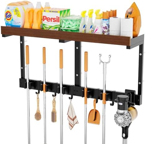 Broom and Mop Organizer Wall Hanging, Broom Hanger Holder Wall Mount by Unknown