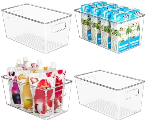 YIHONG 4 Pack Clear Storage Bins, Pantry Organizer Bins with Handle, Small by YIHONG