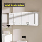 White Laundry Room Cabinets and Storage with 4 Doors and Utility Adjustable Shelf，Gabinetes Para Cocina Cupboard Kitchen Organizers and Storage Pantry Wall Mounted 12.4"D x 47.2"W x 19.7"H - Image 7
