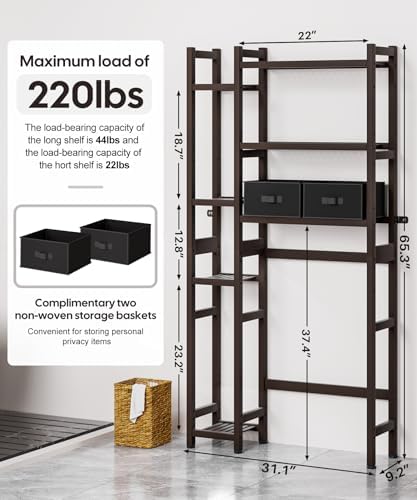 Homde Bamboo Over The Toilet Storage Organizer: Basket and Drawer (Brown) - Image 2