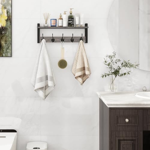 Homode Wall Hooks with Shelf, Coat Rack Wall Mount, Entryway Shelf with Hooks for Clothes, Backpack, Key, Purse - Rustic Grey - Image 5