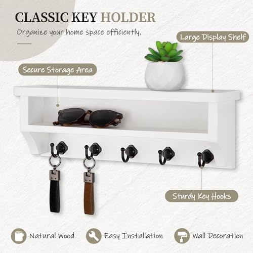 Nekon Key Holder Wall Mount, Wall Organizer Shelf with 5 Key Hooks - Image 2