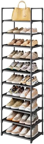 Kitsure Shoe Rack - 10-Tier Shoe Organizer with Detachable Fabric Shelves & Metal Frame, Tall Shoe Rack for Closet, Entryway, Living Room, 16.9" Wide - 10 Tier, Black by Kitsure