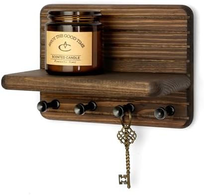 RebeeVision Small Key Holder Wall Mount with 4 Key Hook for Entryway, Brown by REBEEVISION
