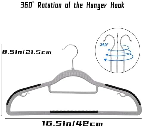 Plastic Clothes Hangers 50 Pack, Slim Space Saving Hangers with Anti-Slip Grip, 16.5 Inch Non Slip Coat Hangers with 360° Swivel Hooks for Shirts, Pants, Jackets & Closet Organization - Image 6
