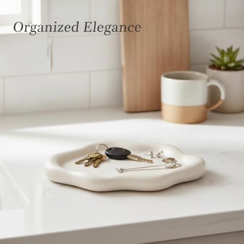 Home Organizers & Minimalists: Ceramic Cloud Catchall Tray for Keys, Jewelry, and Coins – Decorative Entryway or Dresser Dish, Approx. 7.1-7.4 in Diameter (1 Piece) - Image 2