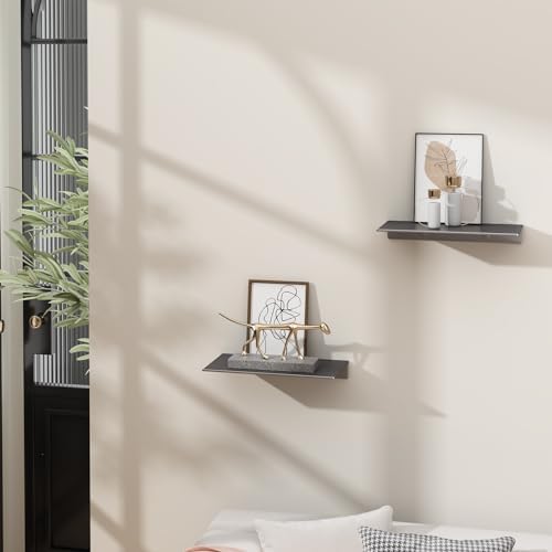 Danpoo 8 inch Gray Small Floating Shelves for Wall Organizer & Storage, Mini Display Shelves, Metal Wall Shelves for Bathroom, Living Room, Kitchen, Bedroom(2-Pack) - Image 2