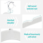 Sishynio Premium Velvet Shirt Hangers 30 Pack, Non-Slip 360° Swivel Hook Slim Felt Hanger, Space Saving Flocked Hangers for Tank Tops, Blouses, Strappy Dresses(White) | Space-Saving Closet Organization; Flocked Surface; 360° Swivel Hooks; For Shirts, C... - Image 2