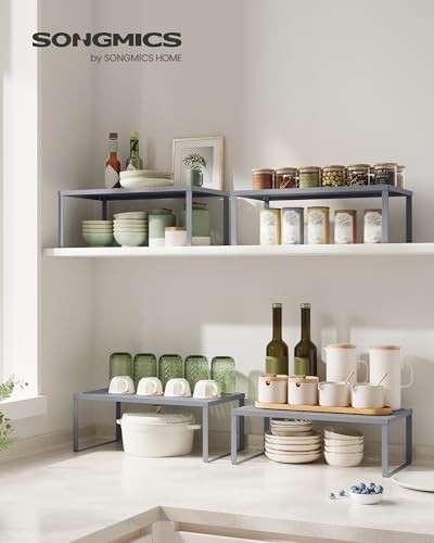 SONGMICS Set of 2 Metal Spice Racks, Stackable Expandable Shelf Risers - Image 2