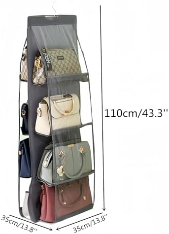 HAN SHENG 8-Pocket Clear Hanging Organizer, Handbag Storage, Grey, 2 Pack - Image 2