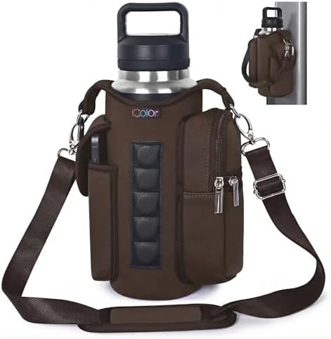 icolor Magnetic Gym Bag Water Bottle Carrier Holder with Phone Pockets & Shoulder Strap,Gym Magnetic Bag 5 Built-in Magnets Gym Accessories Organizer Sling Bottle Bag Pouch Sleeve by icolor