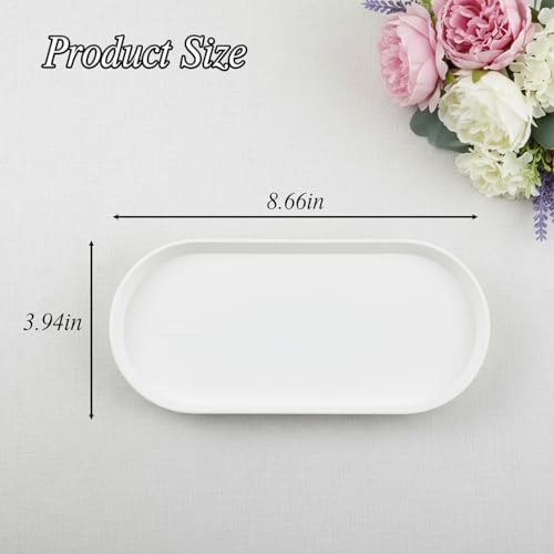 Small Silicone Tray 8.7" White Oval Catch All Decorative Tray for Vanity Bathroom Desk - Image 2