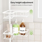 Corner Shower Caddy Tension Pole, 4 Tier Rustproof Shower Tension Rod Organizer with Soap Holder & Hooks, Adjustable 30-121 Inch Bathroom Shelf for Renters - Family Stand Storage Rack, White - Image 5