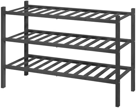 Kitsure Bamboo Wooden Shoe Rack for Closet, 26.8" Wide - 3 Tiers, Black by Kitsure