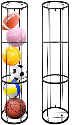 Garage Ball Storage Rack, Wall-Mounted Basketball Holder, Vertical Ball Rack for Soccer Volleyball Football Basketball, Space-Saving Sports Ball Storage Organizer for Garage & Home by BEWITU
