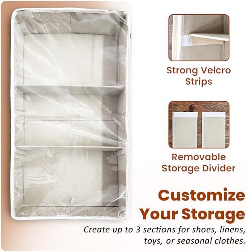 Large Under Bed Storage, 2 Pack Under Bed Storage Containers with Clear Cover, Reinforced Handles and Label Pocket for Dorms, Clothes, Shoes, Blankets, Linens, Only Needs 6" of Clearance - Image 3