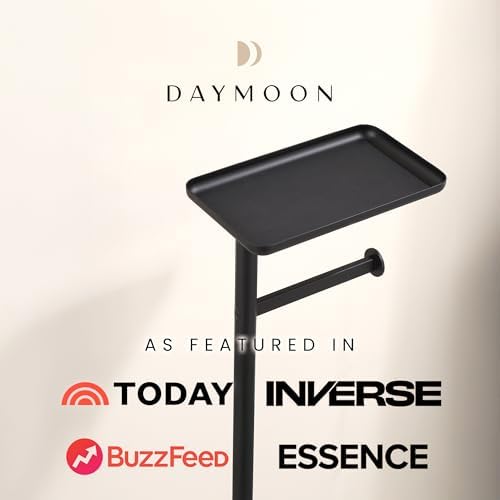 Day Moon™ - Toilet Paper Holder - Modern Roll Holder for Bathroom - 1 Pack - Free Standing - with Shelf, Black - Image 6
