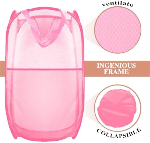 Collapsible Pop Up Laundry Hamper, Extra Large Mesh Foldable Laundry Basket, 28" x 16" x 16"(Pink) - Image 4